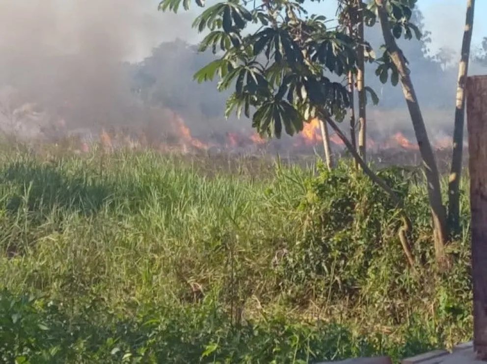 El fuego puso en riesgo a los pobladores cercanos y un sector de monte nativo. //Foto: Norma Devechi.