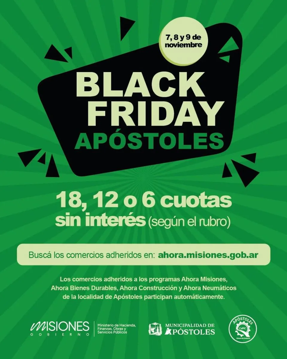 Más de 200 comercios ofrecerán cuotas sin interés y descuentos del 7 al 9 de noviembre en el Black Friday de Apóstoles imagen-8