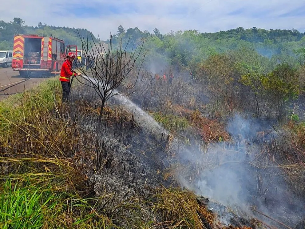 El vehículo quedó reducido por consecuencia del fuego. //Foto: Policía de Misiones.