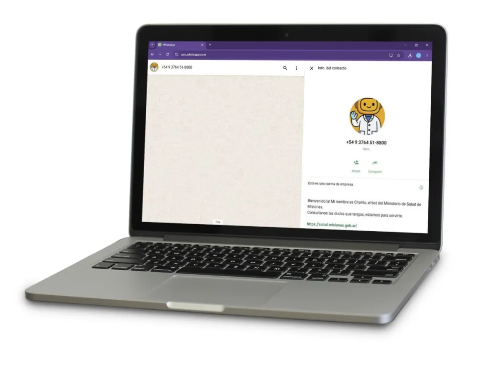 Se puede acceder vía WhatsApp Web o en el teléfono celular a la atención con el bot Chavis.