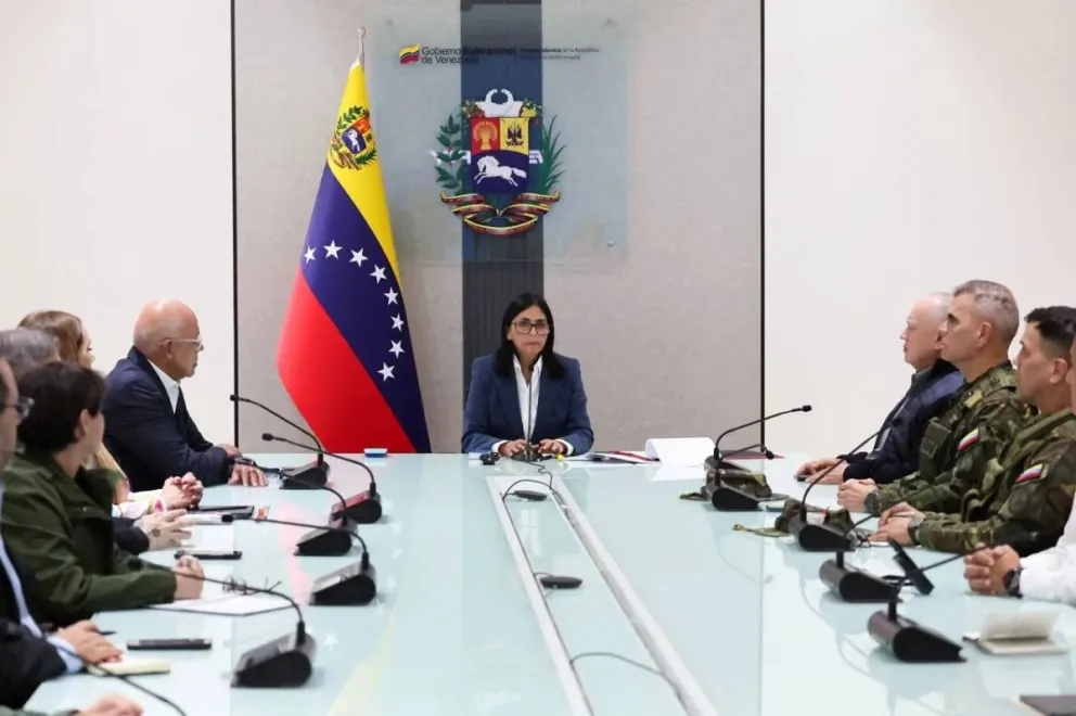 "Exigimos la inmediata liberación del presidente Nicolás Maduro y de su esposa Cilia Flores", enfatizó Delcy Rodríguez. //Foto: Telesur.