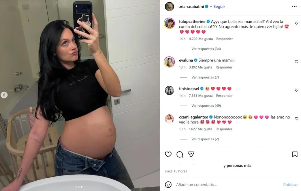 Oriana mostró su panza de siete meses en una selfie frente al espejo, desde su casa en Roma.