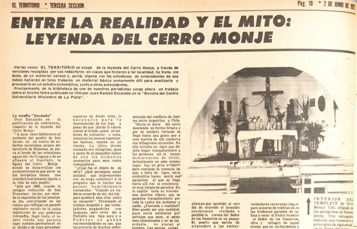 Artículo de El Territorio sobre los orígenes de Cerro Monje