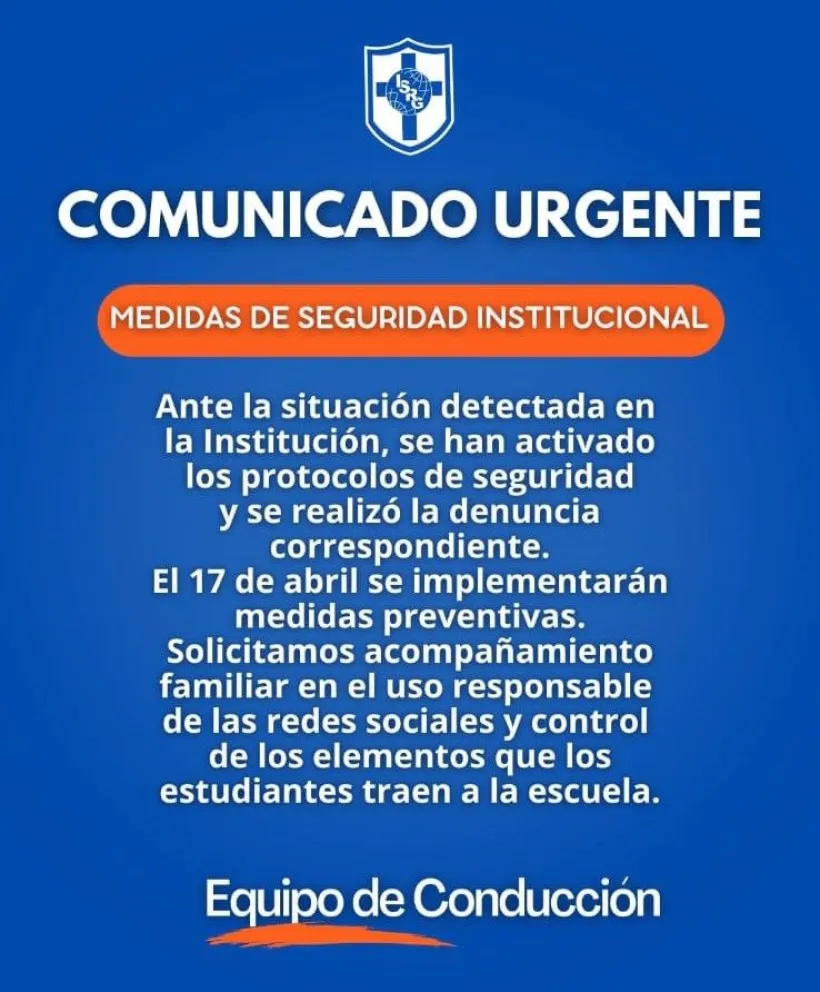 El comunicado emitido por el San Alberto Magno. 