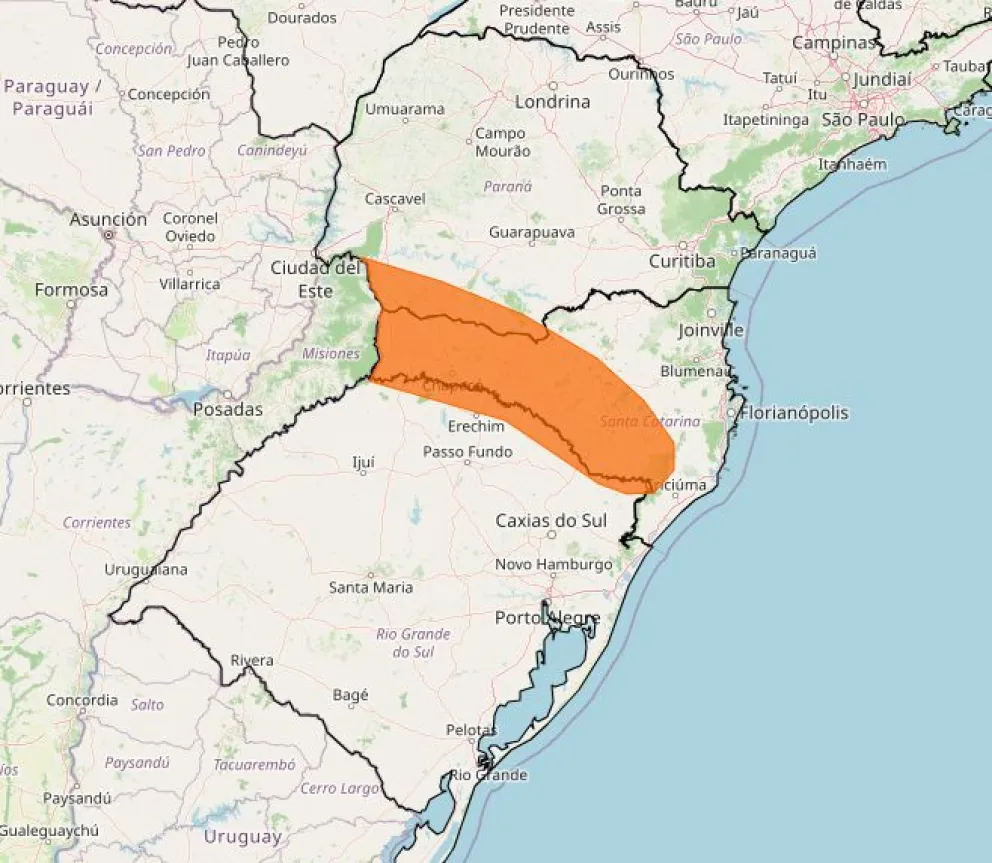 La alerta naranja fue emitida por el Instituto de Meteorología de Brasil para las regiones de Paraná, Santa Catarina y Rio Grando do Sul