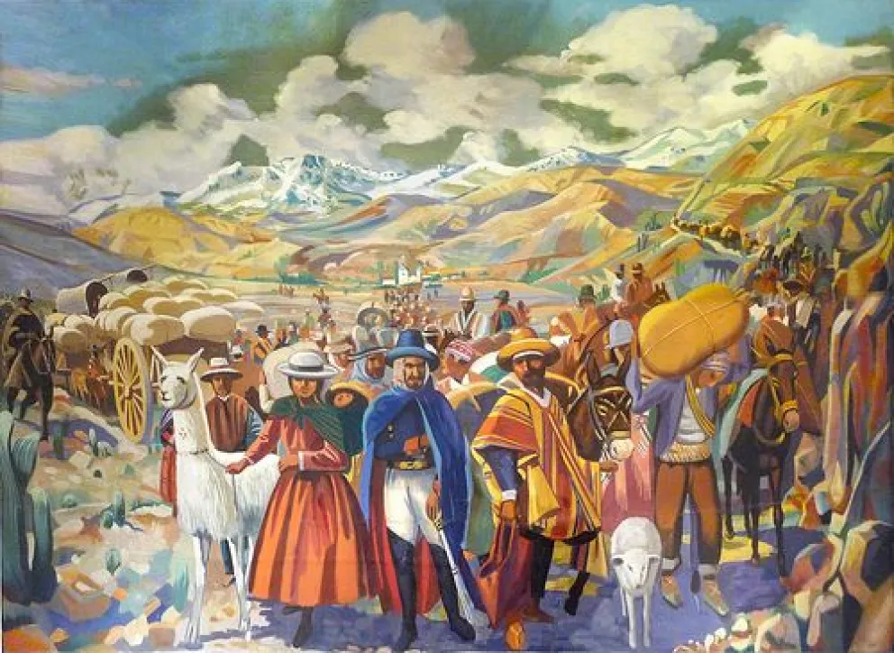 Éxodo Jujeño, cuadro de pintor anónimo de mediados del siglo XX (Museo Histórico Provincial de Jujuy).