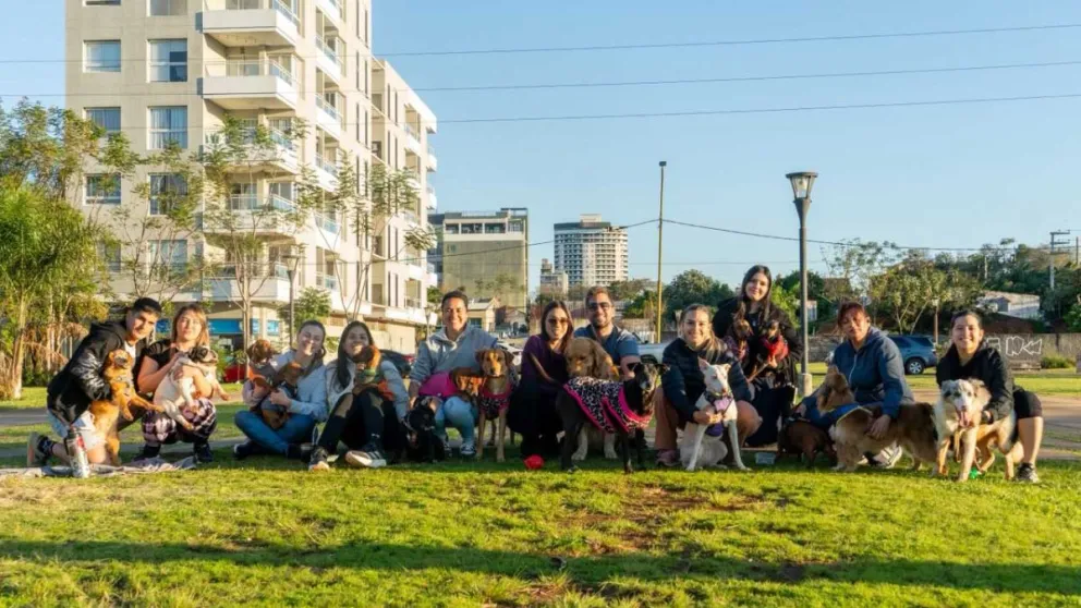 Parte de la banda que se reunió el viernes para aprovechar la tarde soleada, mascotas y dueños que ya crearon un vínculo único. Foto: Agustina Vera